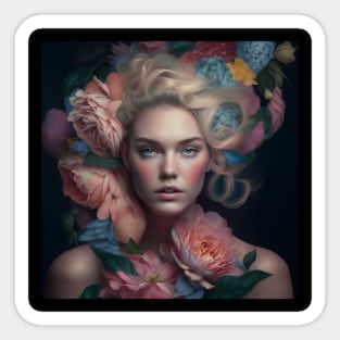 Girl with blonde hair and flowers Sticker